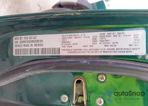 2021 Ram 1500 Classic Tradesman 4X4 5'7 Box from USA, damaged, VIN 3C6RR7KG5MG635191